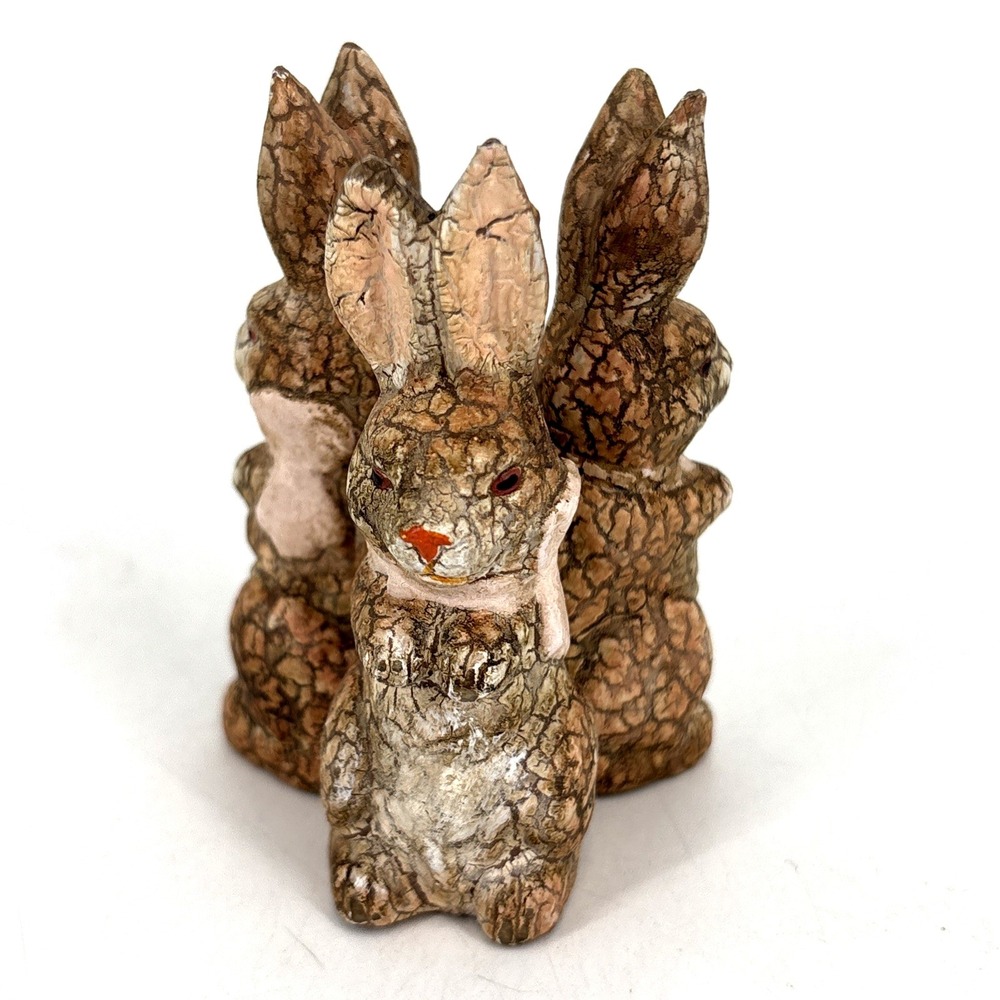 Bethany Lowe Bunny Trio Figurine 3" Rabbit Easter Antique Look - Picture 3 of 6